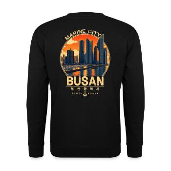 Busan Marine City Vintage Korea Design - Unisex Pullover - Schwarz - Hinten - Alina (178cm)