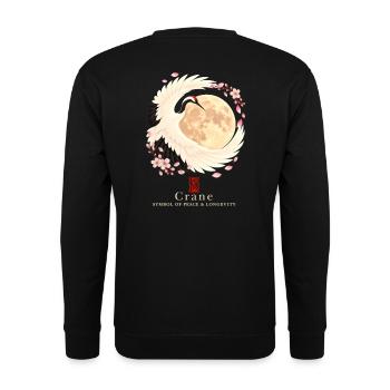Kranich und Mond – Asiatische Kunst - Unisex Pullover - Schwarz - Hinten - Michal (187cm)