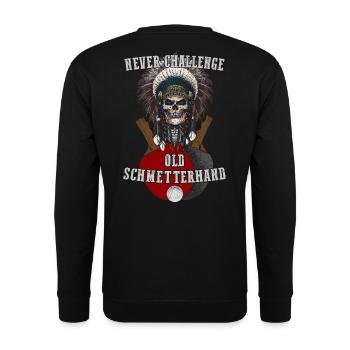 Tischtennis Indianer mit Spruch - Unisex Pullover - Schwarz - Hinten - Michal (187cm)