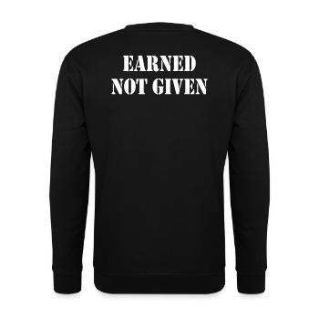 EARNED NOT GIVEN - Unisex Pullover - Schwarz - Hinten - Alina (178cm)