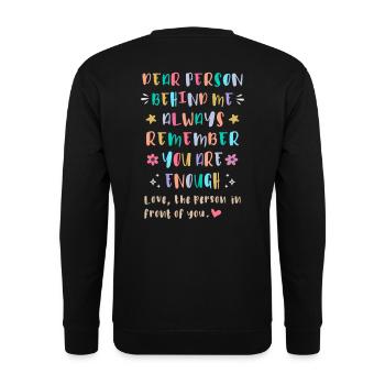 Always Remember You Are Enough - Unisex Pullover - Schwarz - Hinten - Alina (178cm)