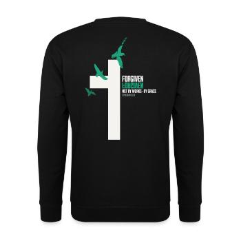 Forgiven Cross – Ephesians 2:8 Christian Faith - Unisex Pullover - Schwarz - Hinten - Michal (187cm)
