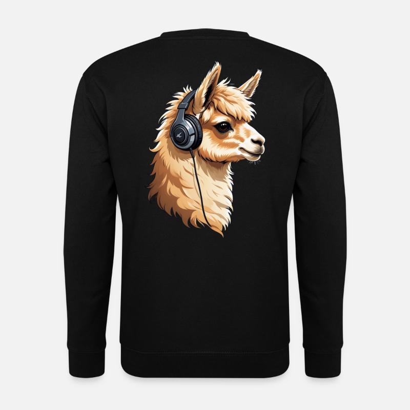 Alpaka hört Musik mit Kopfhörern - Unisex Pullover - Schwarz