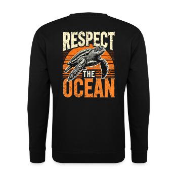 respect the ocean T-shirt, meeres T-shirt, Naturli - Unisex Pullover - Schwarz - Hinten - Alina (178cm)