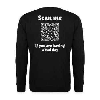 QR-Code mit liebevoller Botschaft - Unisex Pullover - Schwarz - Hinten - Michal (187cm)