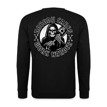 Biker Motorcyclist Motorcycle Chopper Work Harder - Unisex Sweatshirt - black - Back - Alina (178cm)