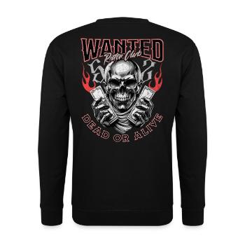 Wanted Biker Skull Dead or Alive Motorrad Chopper - Unisex Pullover - Schwarz - Hinten - Alina (178cm)