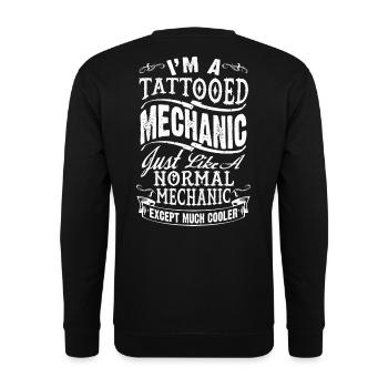 Lustiger tätowierter Mechaniker - Unisex Pullover - Schwarz - Hinten - Alina (178cm)