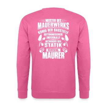 Maurer/Bauarbeiter/Rohbau/Bauberuf/Geschenk - Unisex Pullover - Pink - Hinten
