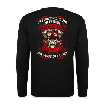 Motorrad fahren aufhören - Unisex Pullover - Schwarz - Hinten - Alina (178cm)