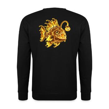 Gelb-Gold-Biolumineszente Laternenfische - Unisex Pullover - Schwarz - Hinten - Michal (187cm)