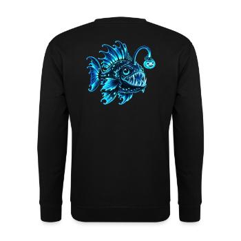 Blauer biolumineszenter Laternenfisch - Unisex Pullover - Schwarz - Hinten - Michal (187cm)