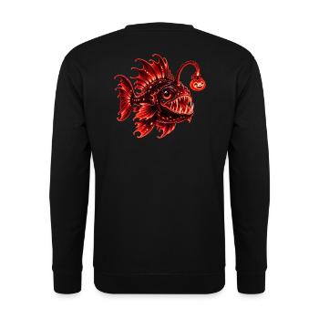 Roter biolumineszenter Laternenfisch - Unisex Pullover - Schwarz - Hinten - Michal (187cm)