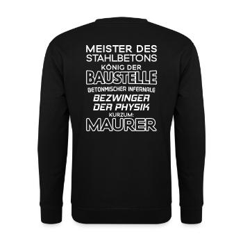 Maurer - König der Baustelle - Unisex Pullover - Schwarz - Hinten - Alina (178cm)