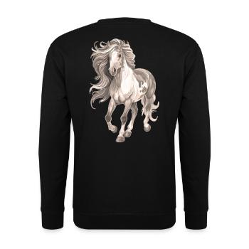 Pferdemotiv lange Mähne - Unisex Pullover - Schwarz - Hinten - Alina (178cm)