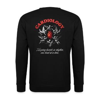 Herzschutzengel – Kardiologie inspiriertes Design - Unisex Pullover - Schwarz - Hinten - Michal (187cm)
