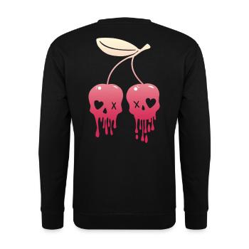 Cherries Kawaii Skull Pastel Goth - Unisex Sweatshirt - black - Back - Alina (178cm)