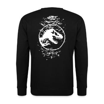 Jurassic World Logo In Weiß Mit T-Rex Unterwasser - Unisex Pullover - Schwarz - Hinten - Alina (178cm)
