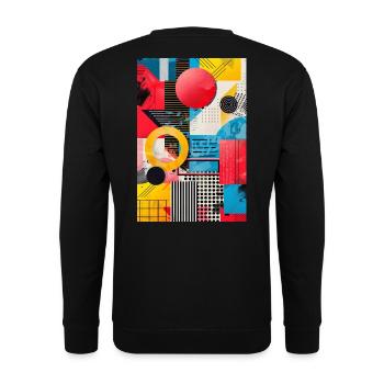 Retro Style - Abstrakte Formen - Unisex Pullover - Schwarz - Hinten - Alina (178cm)