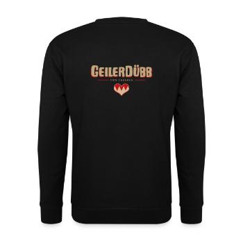 "Geiler Dübb" fränkischer Dialekt Übersetzer - Unisex Pullover - Schwarz - Hinten - Alina (178cm)