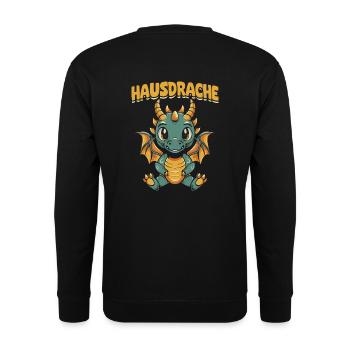 Hausdrache. Stark, Mutig und Unbesiegbar. Drache - Unisex Pullover - Schwarz - Hinten - Alina (178cm)