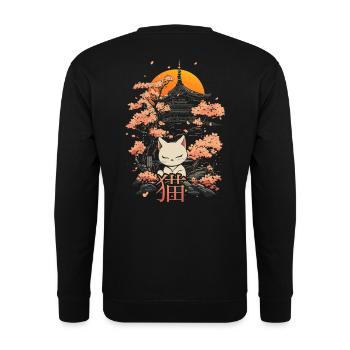 Neko - Chat japonais et sakura - Sweat-shirt Unisexe - noir - Dos - Alina (178cm)