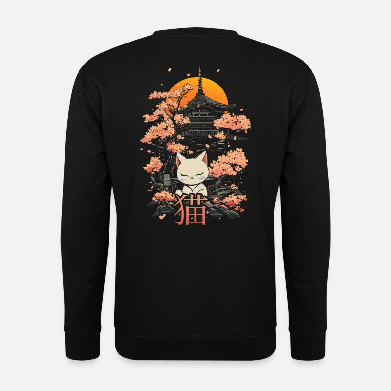 Neko - Japanese cat and sakura - Unisex Sweatshirt - black