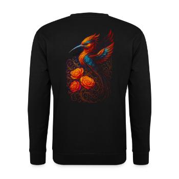 Feuriger Papagei mit Rosenmotiven - Unisex Pullover - Schwarz - Hinten - Michal (187cm)