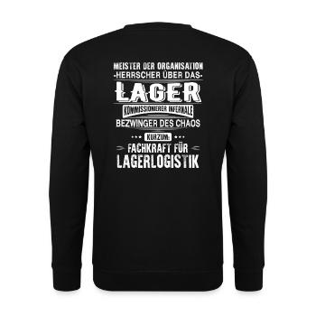 Fachkraft für Lagerlogistik/Lagerarbeiter/Lager - Unisex Pullover - Schwarz - Hinten - Alina (178cm)