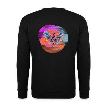 Backprint Techno Party Music Notes - Unisex Pullover - Schwarz - Hinten - Alina (178cm)