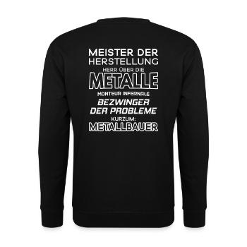 Metallbauer/Metallbau/Schlosser/Schmied/Handwerk - Unisex Pullover - Schwarz - Hinten - Michal (187cm)