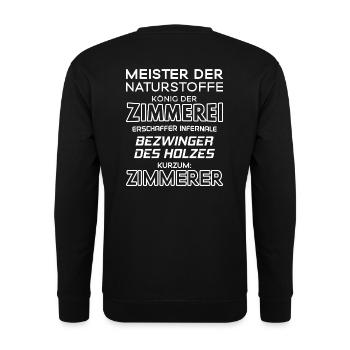 Zimmerer / Zimmerin / Zimmermann / Zimmerfrau - Unisex Pullover - Schwarz - Hinten - Michal (187cm)