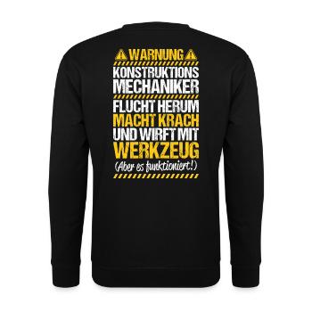 Konstruktionsmechaniker Geschenk Warnung - Unisex Pullover - Schwarz - Hinten - Michal (187cm)