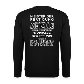 Konstruktionsmechaniker / Konstruktionsmechanik - Unisex Pullover - Schwarz - Hinten - Michal (187cm)