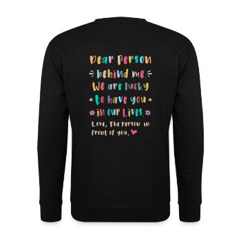 Liebe Person hinter mir, Glückich dich zu haben - Unisex Pullover - Schwarz - Hinten - Alina (178cm)