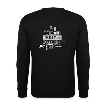 Music is passion - Wordcloud (white) (Rücken) - Unisex Pullover - Schwarz - Hinten - Michal (187cm)