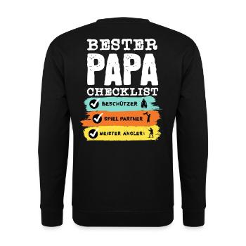 Angler Papa - Bester Papa Checklist - Unisex Pullover - Schwarz - Hinten - Alina (178cm)