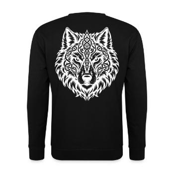 Fenrir-Wolfskopf mit nordischem Knotenwerk - Unisex Pullover - Schwarz - Hinten - Michal (187cm)