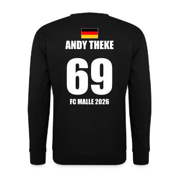 Malle 2026 Andy Theke 69 FC Malle 2026 - Unisex Sweatshirt - black - Back - Alina (178cm)