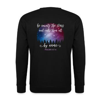 Christian Quote Psalm 147:4 - Unisex Sweatshirt - black - Back - Alina (178cm)