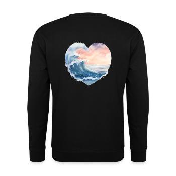 Welle Meer Herzform - Unisex Pullover - Schwarz - Hinten - Michal (187cm)