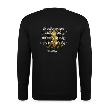 Verset biblique Psaume 91 :4 - Sweat-shirt Unisexe - noir - Dos - Alina (178cm)