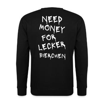Für Bierfreunde X Need Money For Lecker Bierchen - Unisex Pullover - Schwarz - Hinten - Alina (178cm)
