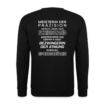 Sportschützin/Schießstand/Sportschießen/Schützin - Unisex Pullover - Schwarz - Hinten - Alina (178cm)