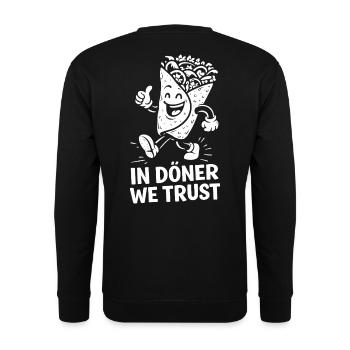 In Döner We Trust – Der heiligste Snack der Welt - Unisex Pullover - Schwarz - Hinten - Alina (178cm)