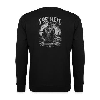 Freiheit Oldschool Outlaw Vintage Tattoo Back - Unisex Pullover - Schwarz - Hinten - Michal (187cm)