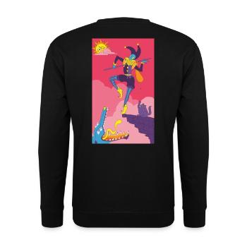 Der Narr Tarot Karte - Major Arcana Illustration - Unisex Pullover - Schwarz - Hinten - Alina (178cm)