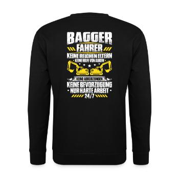 Baggerfahrer Baggerführer Baugeräteführer Bagger - Unisex Pullover - Schwarz - Hinten - Michal (187cm)