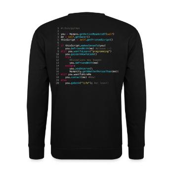Sei mit Programmierern befreundet (in Python) - Unisex Pullover - Schwarz - Hinten - Alina (178cm)