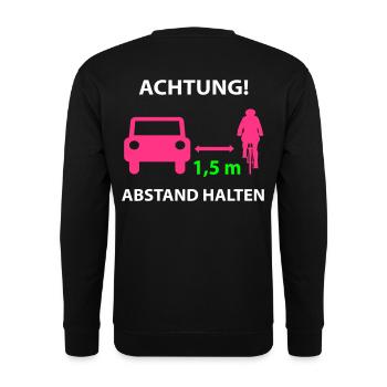 Fahrrad Abstand halten Sicherheit Signal Shirt - Unisex Pullover - Schwarz - Hinten - Michal (187cm)